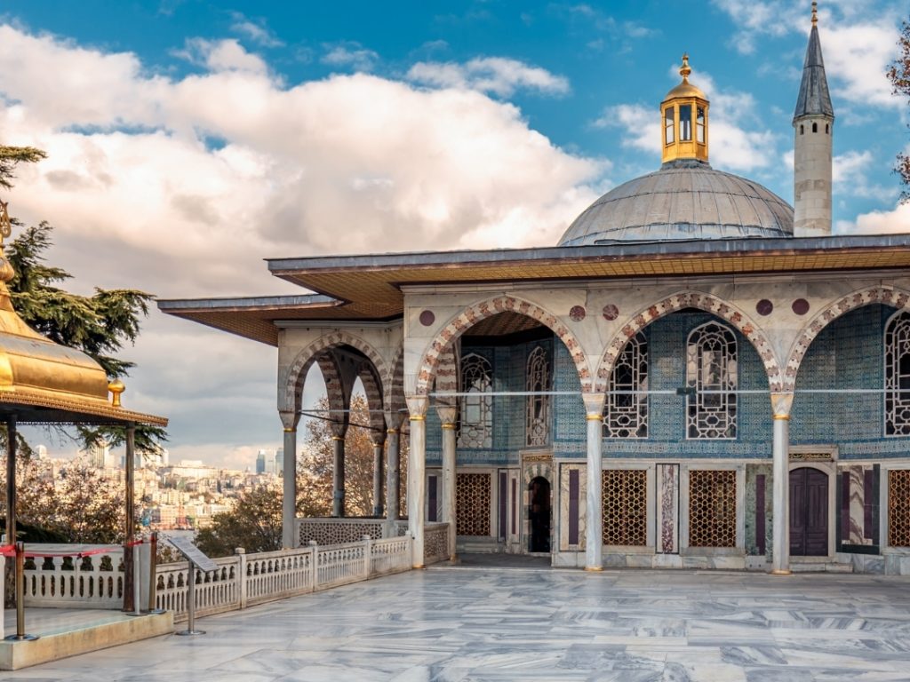 A view from the Iftar Pavilion's marble terrace, showcasing the unparalleled panoramic view of Istanbul and the Bosphorus.