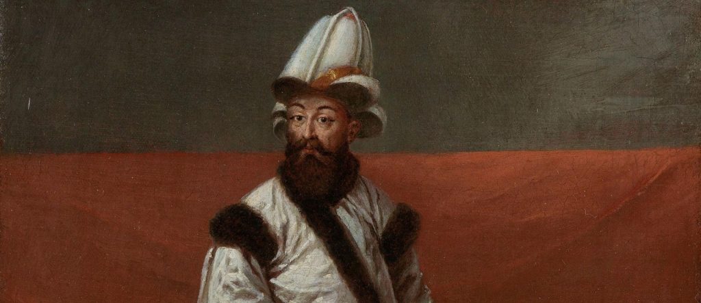 Official portrait of Grand Vizier Damat Ibrahim Pasha by Jean-Baptiste Vanmour, capturing the architect of the Tulip Era.