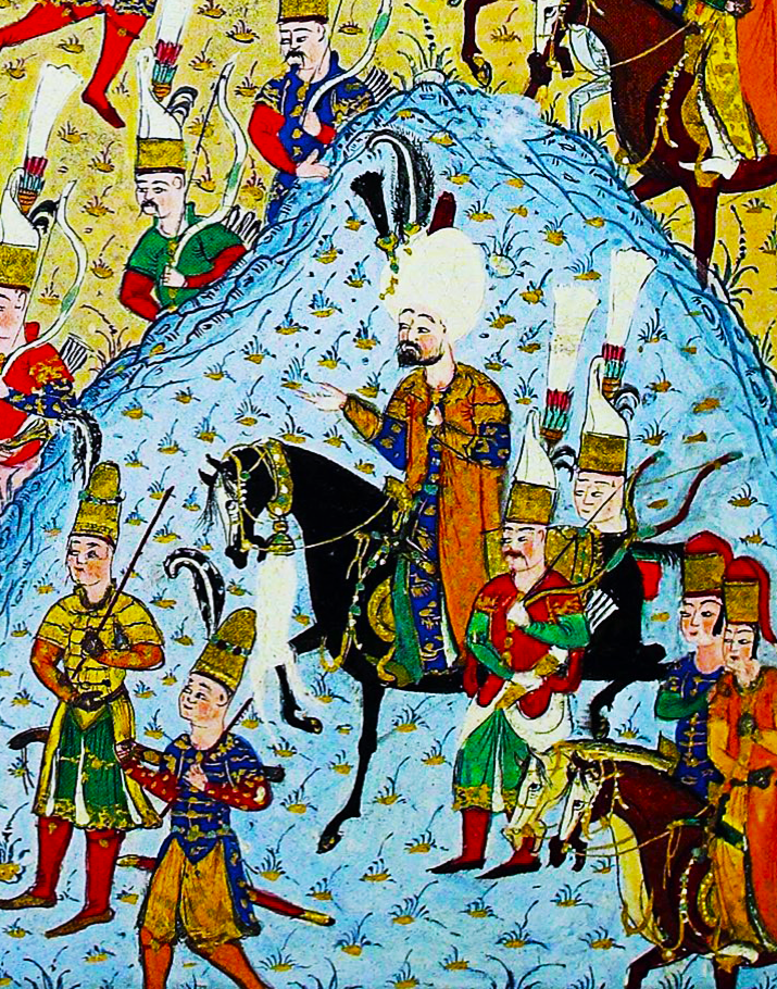 A vivid Ottoman miniature by the artist Nakkaş Osman, depicting the successful Siege of Rhodes in 1522, one of the first major military victories for Suleiman the Magnificent.