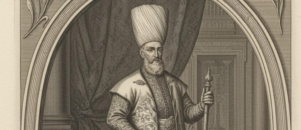 A historical gravure of Köprülü Mehmed Pasha, the iron-fisted Grand Vizier who stabilized the Ottoman Empire with his unprecedented conditions.