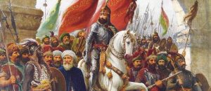 A historic painting of Sultan Mehmed II, 'the Conqueror,' making his triumphal entry into Constantinople in 1453, a world-changing moment that marked the dawn of the Ottoman Empire.