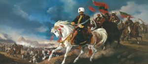 A powerful painting of Sultan Selim I, 'the Grim,' leading the Ottoman army during his conquest of Egypt, a victory that doubled the empire's territory and brought the Caliphate to Istanbul.