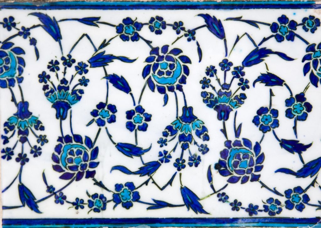 Ancient Ottoman handmade turkish tiles with floral patterns from Topkapi Palace in Istanbul, Turkey
